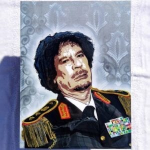 Artist Adrian Reynolds' painting of Muammar Muhammad Abu Minyar al-Gaddafi in the context of a Cult of Personality.