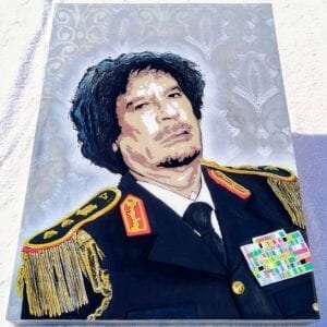Artist Adrian Reynolds' painting of Muammar Muhammad Abu Minyar al-Gaddafi in the context of a Cult of Personality.