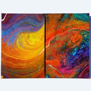 Fluid Galaxy Pair Acrylic Fluid Painting by Adrian Reynolds
