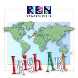Map of the world pointing to Ireland. Featured image for Famous Irish Art and Cultural Identity Blog Post by Adrian Reynolds.