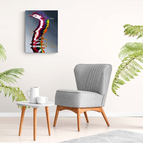 Rainbow Fade | Fine Art By Adrian Reynolds hanging on wall in room with plants, table and chair.