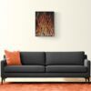 Pas D'axe De Feu (No Axis Of Fire) painting of flames on wooden panel on wall with sofa by Adrian Reynolds
