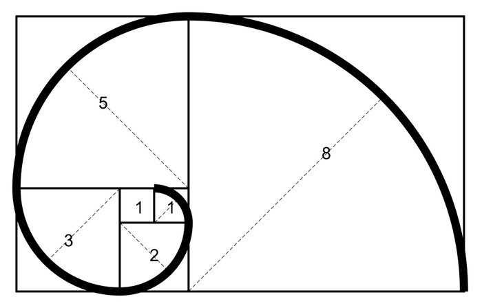 This graphic depicts the Fibonacci Spiral or Golden Ratio in the context of how aesthetic elements find perfection in classical order.