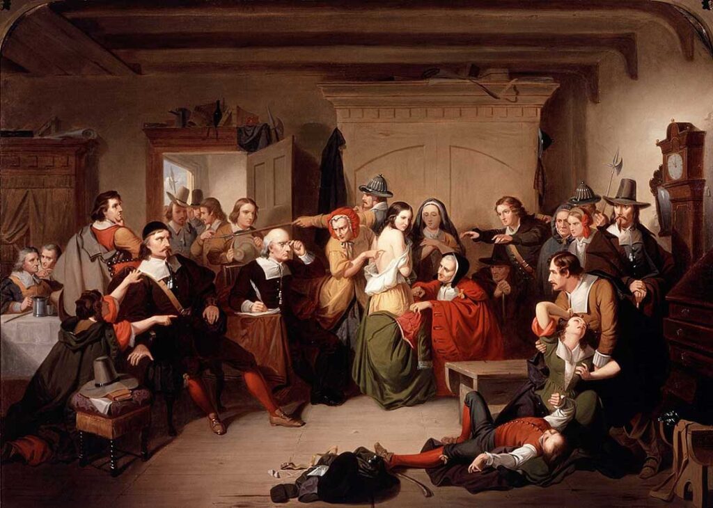 The Examination of a Witch is a painting by T. H. Matteson from 1853. It depicts the Salem witch trials where the accused face charges of black magic and witchcraft.